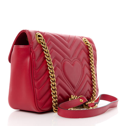 Gucci Calfskin Matelasse Small GG Marmont Shoulder Bag Hibiscus Red 3 of 11