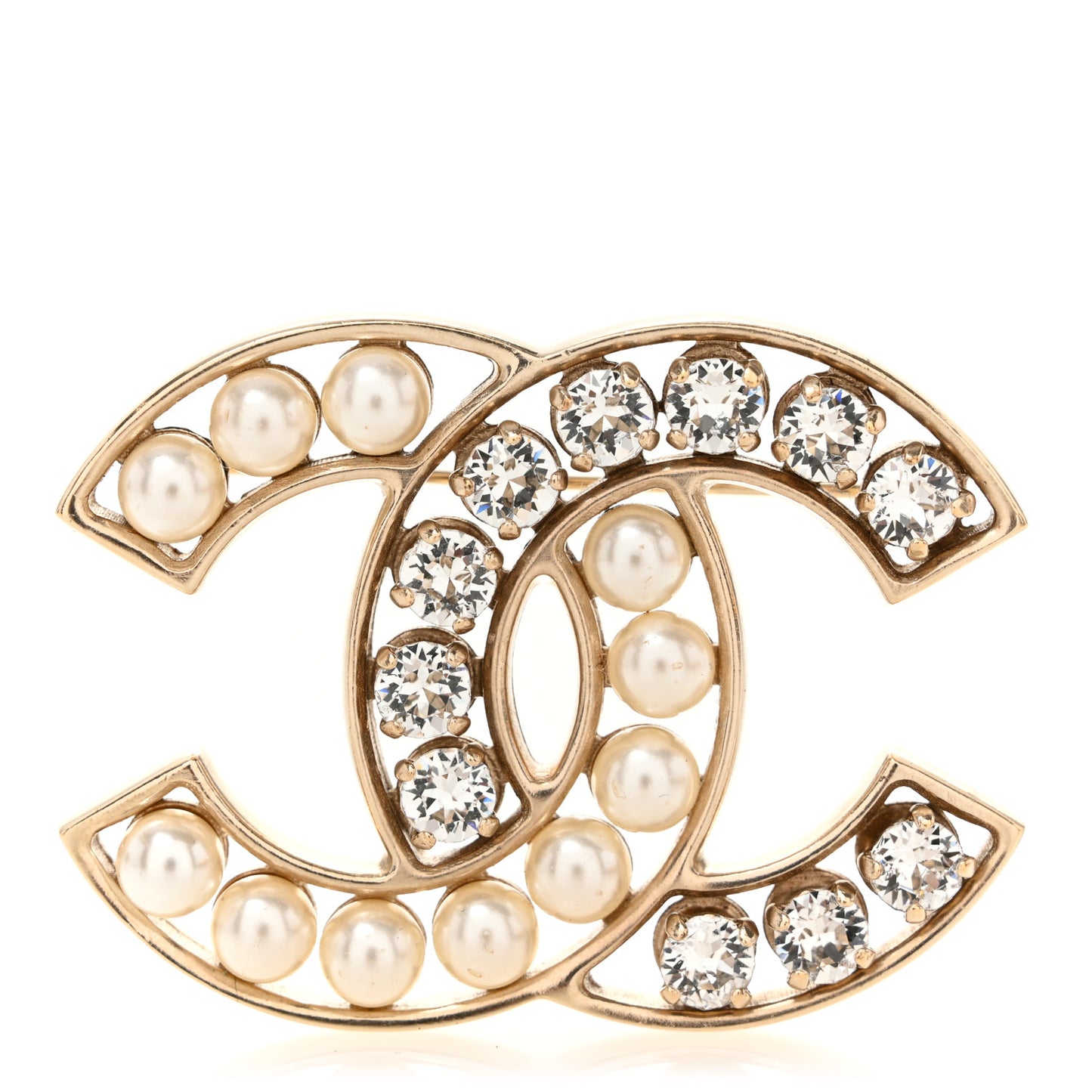 Pearl Crystal CC Brooch Gold Pearly White
