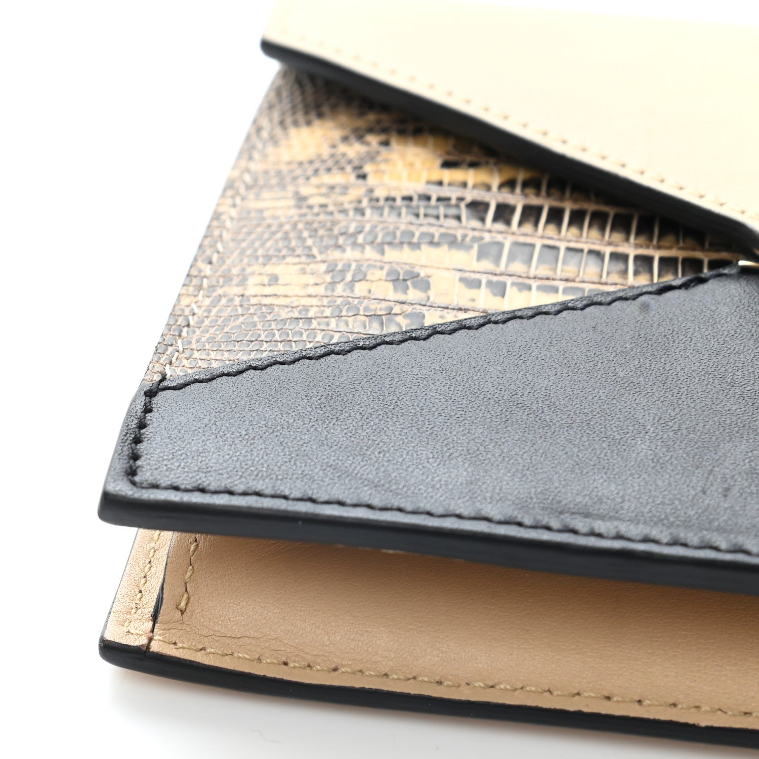Celine Calfskin Lizard Diamond Compact Multifunction Wallet Beige Black 11 of 14