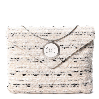 Chanel Tweed Quilted Envelope Chain Clutch White 1 of 8
