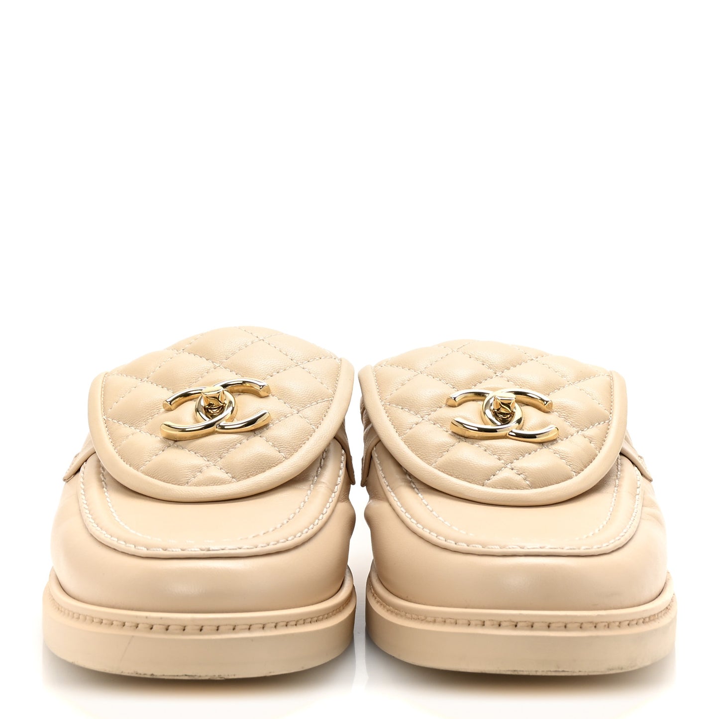 Lambskin Quilted CC Turnlock Mules 40 Light Beige