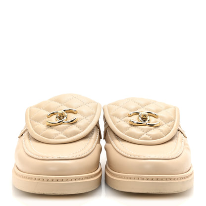 Chanel Lambskin Quilted CC Turnlock Mules 40 Light Beige 3 of 10