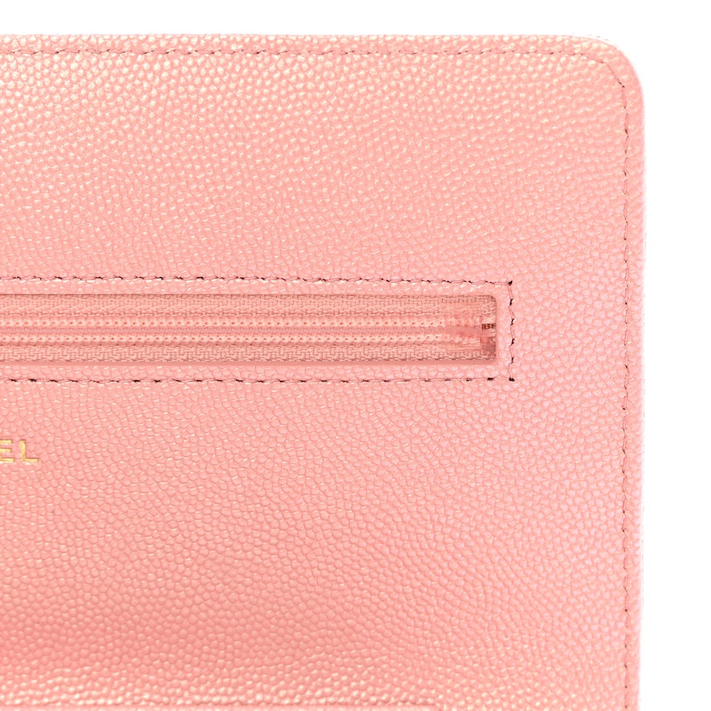 Iridescent Caviar Quilted Wallet on Chain WOC Rose Pink