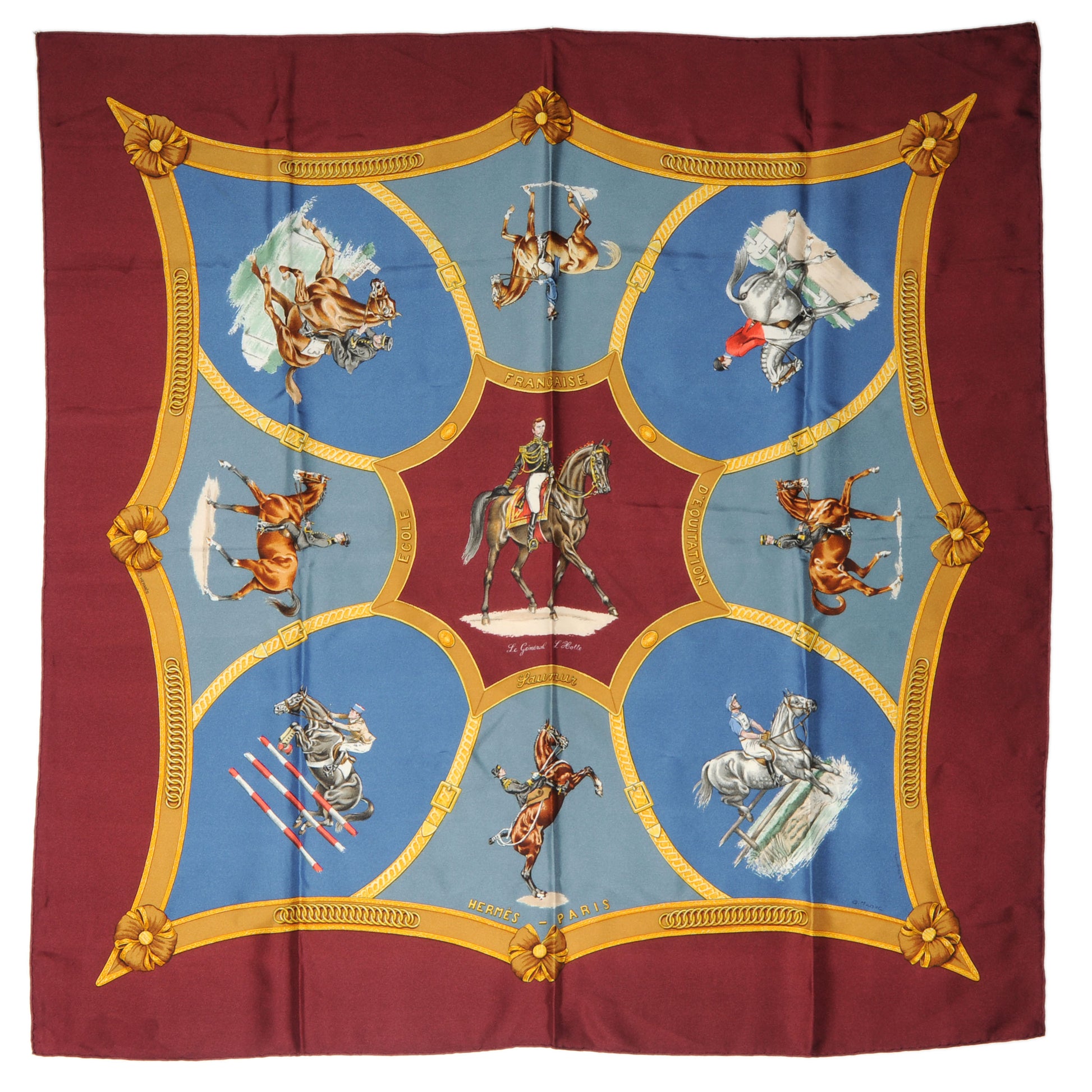 Hermes Silk Les General L'Hotte Scarf 90 Burgundy 2 of 8