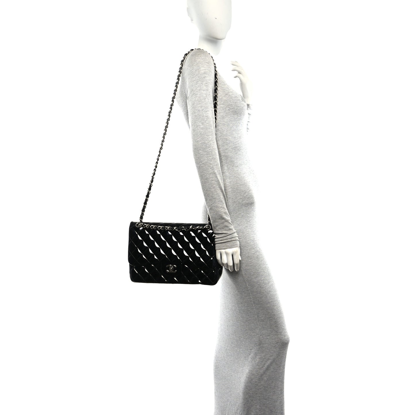 Patent Quilted Jumbo Double Flap Black