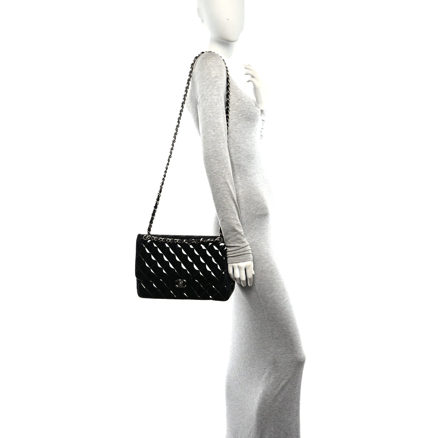 Chanel Patent Quilted Jumbo Double Flap Black 2 of 10