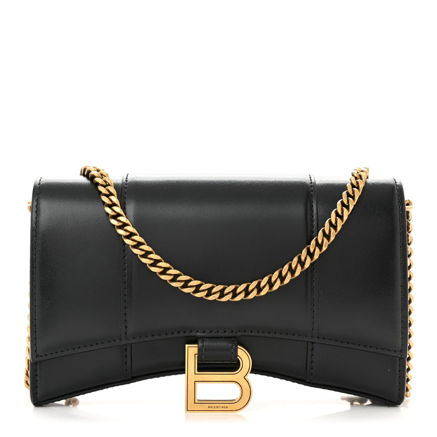 Shiny Box Calfskin Hourglass Chain Bag Black
