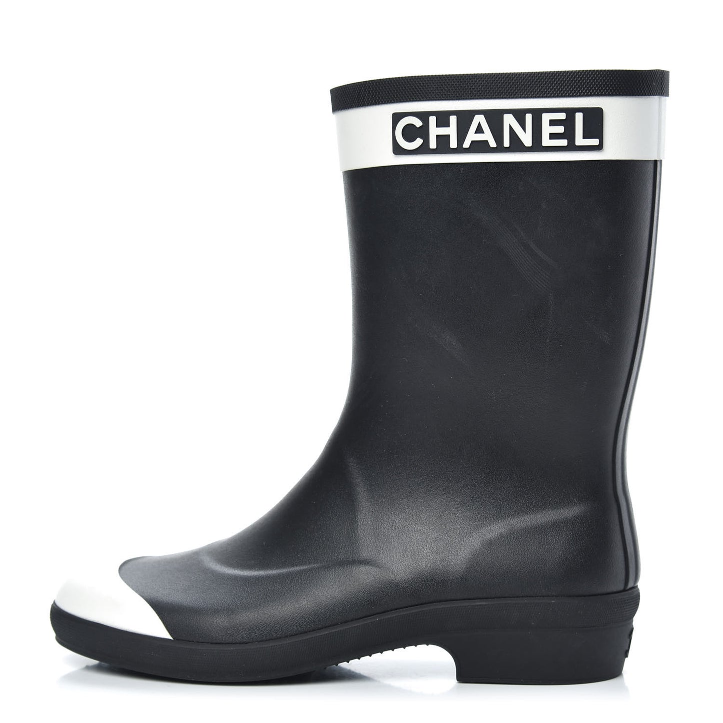 Rubber Logo Short Rain Boots 40 Black White