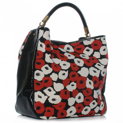 Saint Laurent Patent Leather Canvas Poppy Print Large Roady Hobo Black 3 of 7