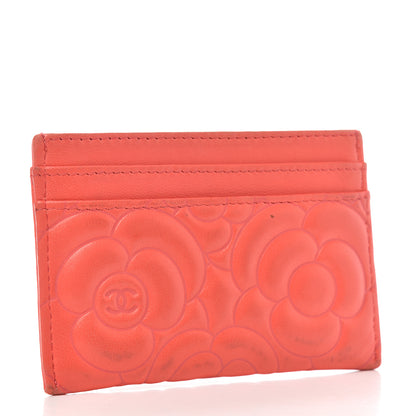 Chanel Goatskin Camellia Embossed Card Holder Coral 3 of 8