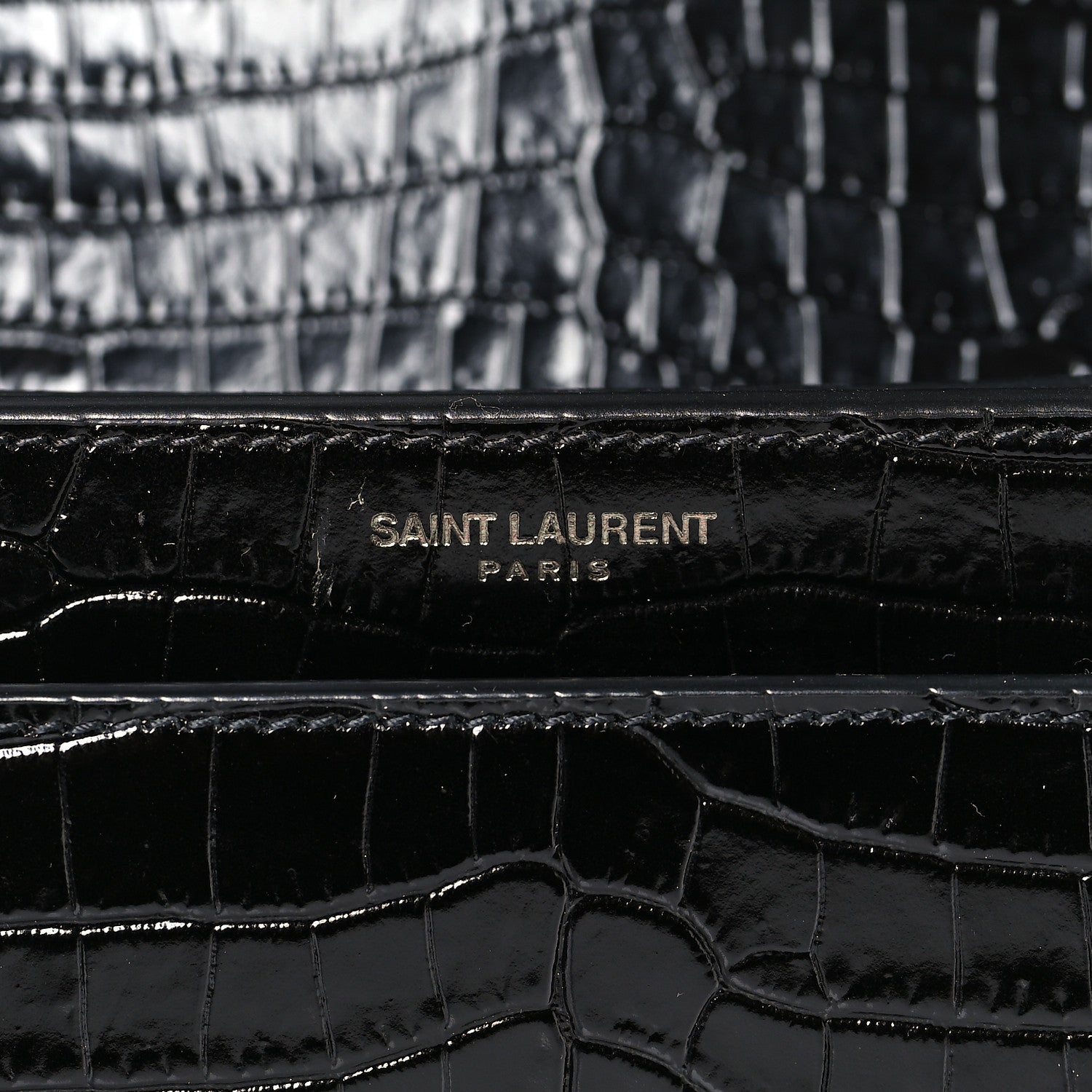 Saint Laurent Calfskin Crocodile Embossed Medium Monochrome Monogram Sunset Black 6 of 8