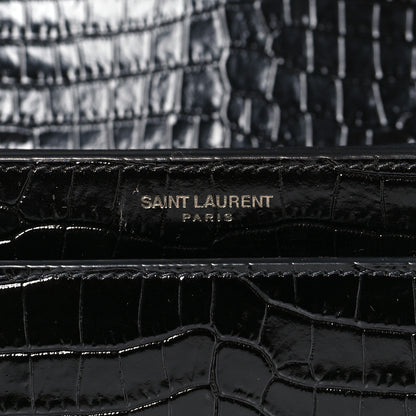 Saint Laurent Calfskin Crocodile Embossed Medium Monochrome Monogram Sunset Black 6 of 8