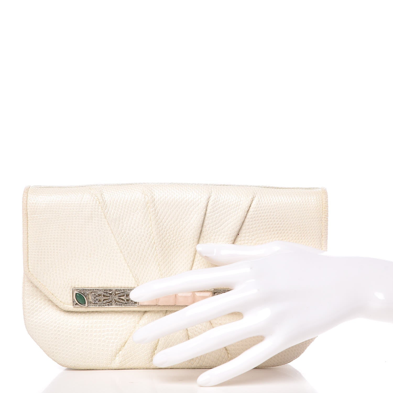 Judith Leiber Lizard Crystal Embellished Pleated Evening Bag White 2 of 14