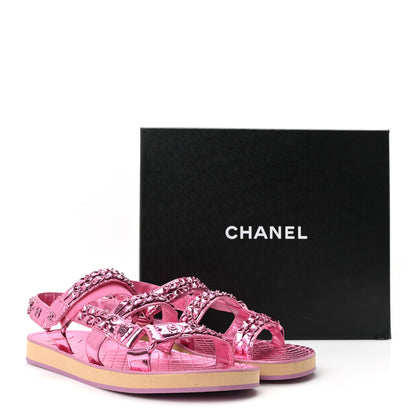 Chanel Metallic Laminated Goatskin Chain Flat Sandals 41 Pink 10 of 10