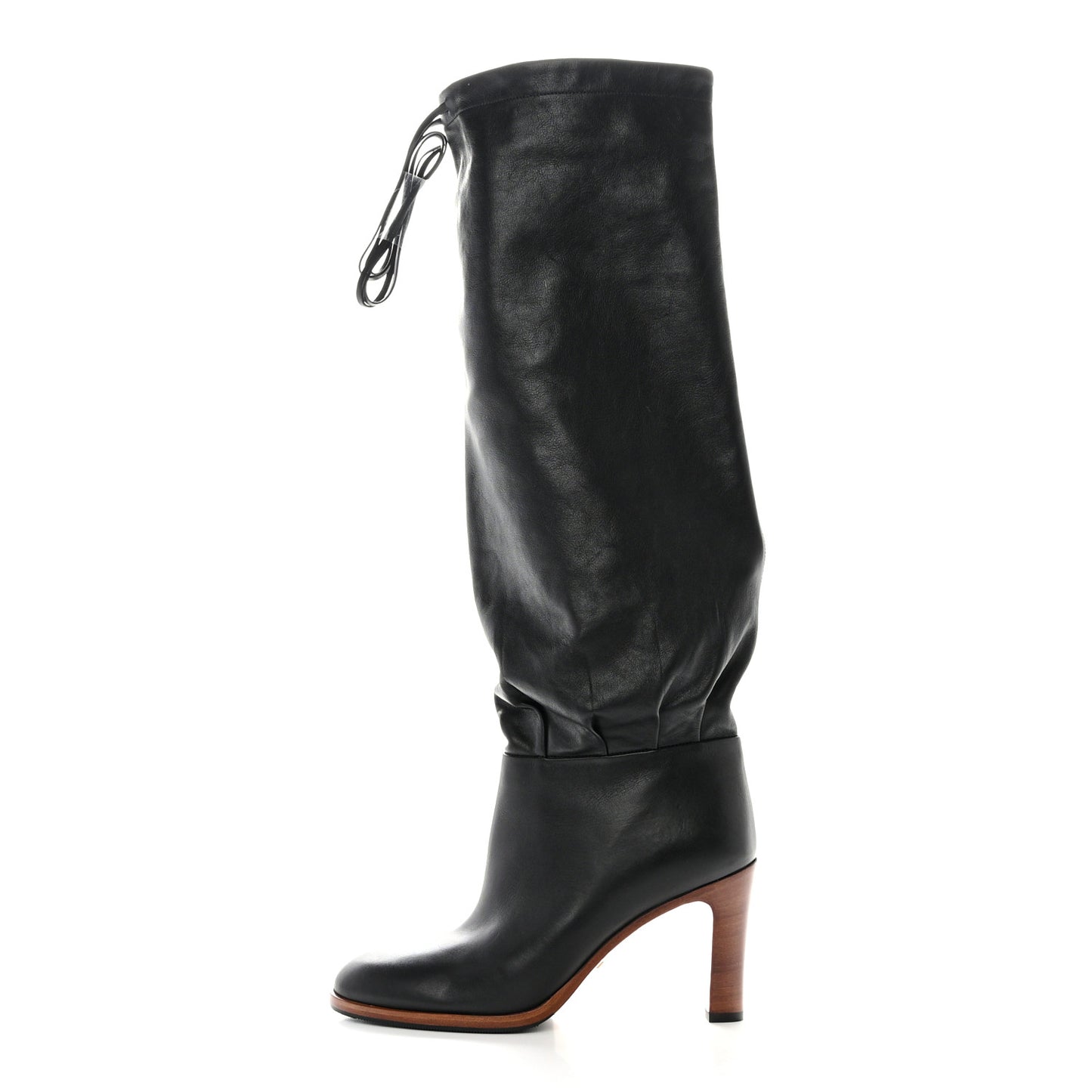 Deauville Calfskin Cinched Knee High Boots 37 Black