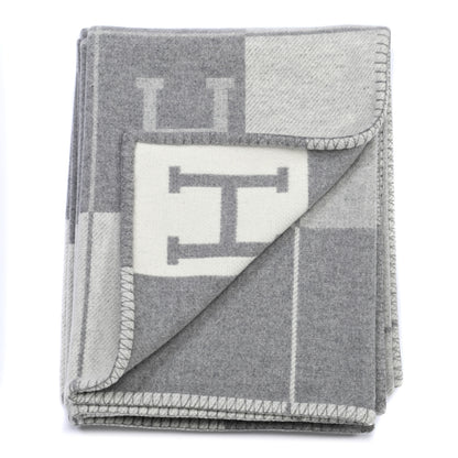 Hermes Wool Cashmere Avalon III Blanket Ecru Gris Clair 3 of 6