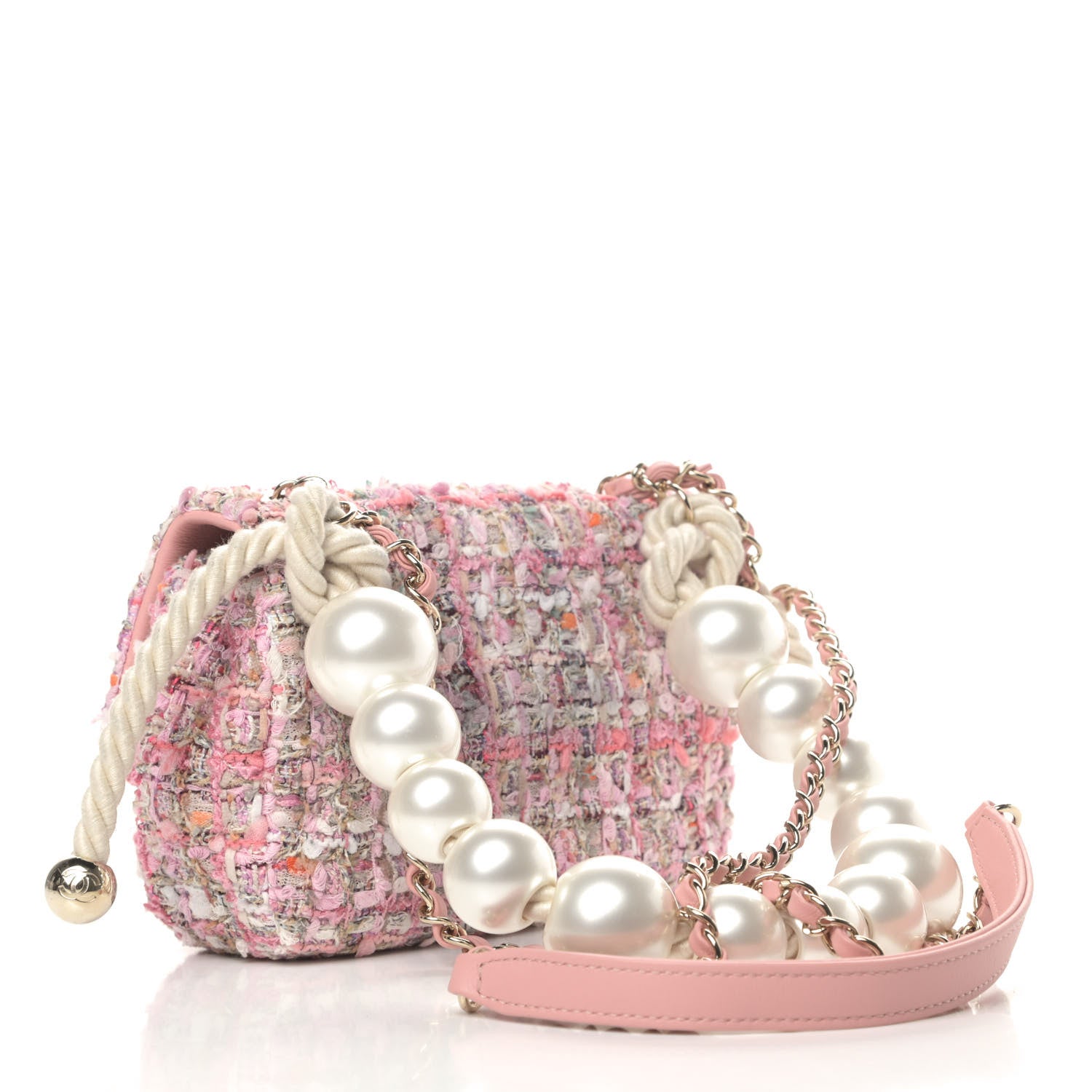 Chanel Tweed Mini Pearl Handle Flap Pink Beige Orange Ecru 2 of 4