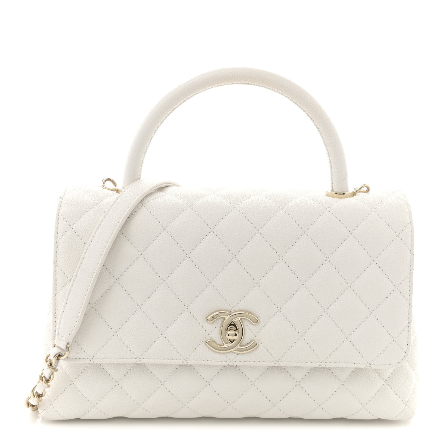 Chanel Caviar Quilted Small Coco Handle Flap White 1 of 12