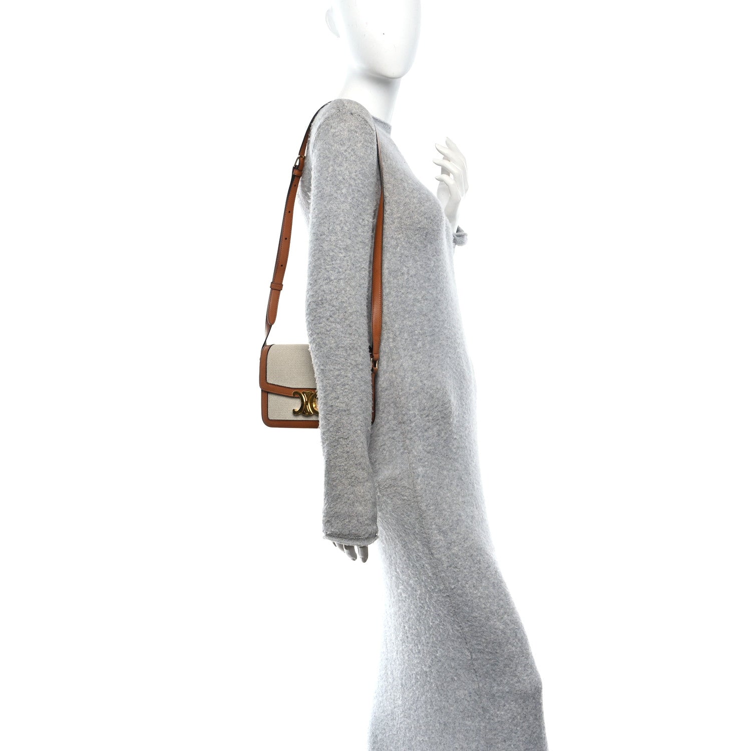 Celine Textile Natural Calfskin Teen Triomphe White Tan 2 of 11