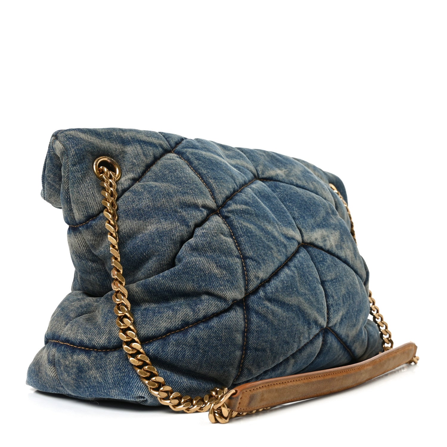 Saint Laurent Denim Quilted Medium Loulou Puffer Monogram Chain Satchel Blue Cinnamon 3 of 10
