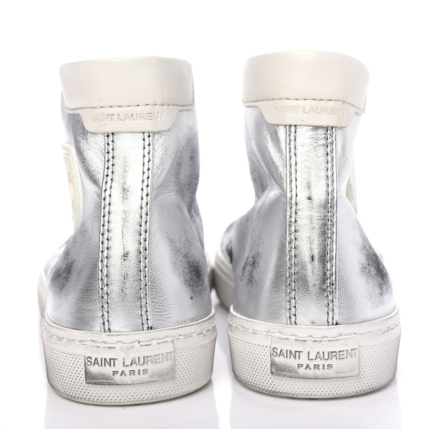 Distressed Calfskin Bedford Logo-Appliqued Hightop Sneakers 40 Argento Cream White