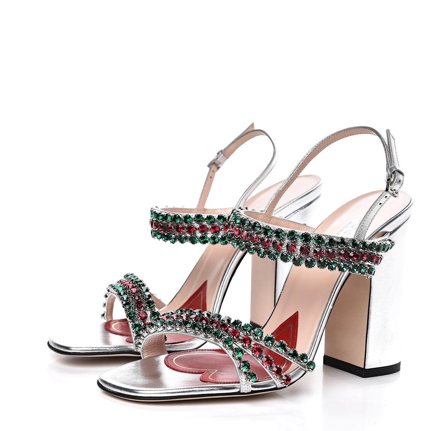 Nappa Silk Crystal Bertie High Heel Sandals 37.5 Argento