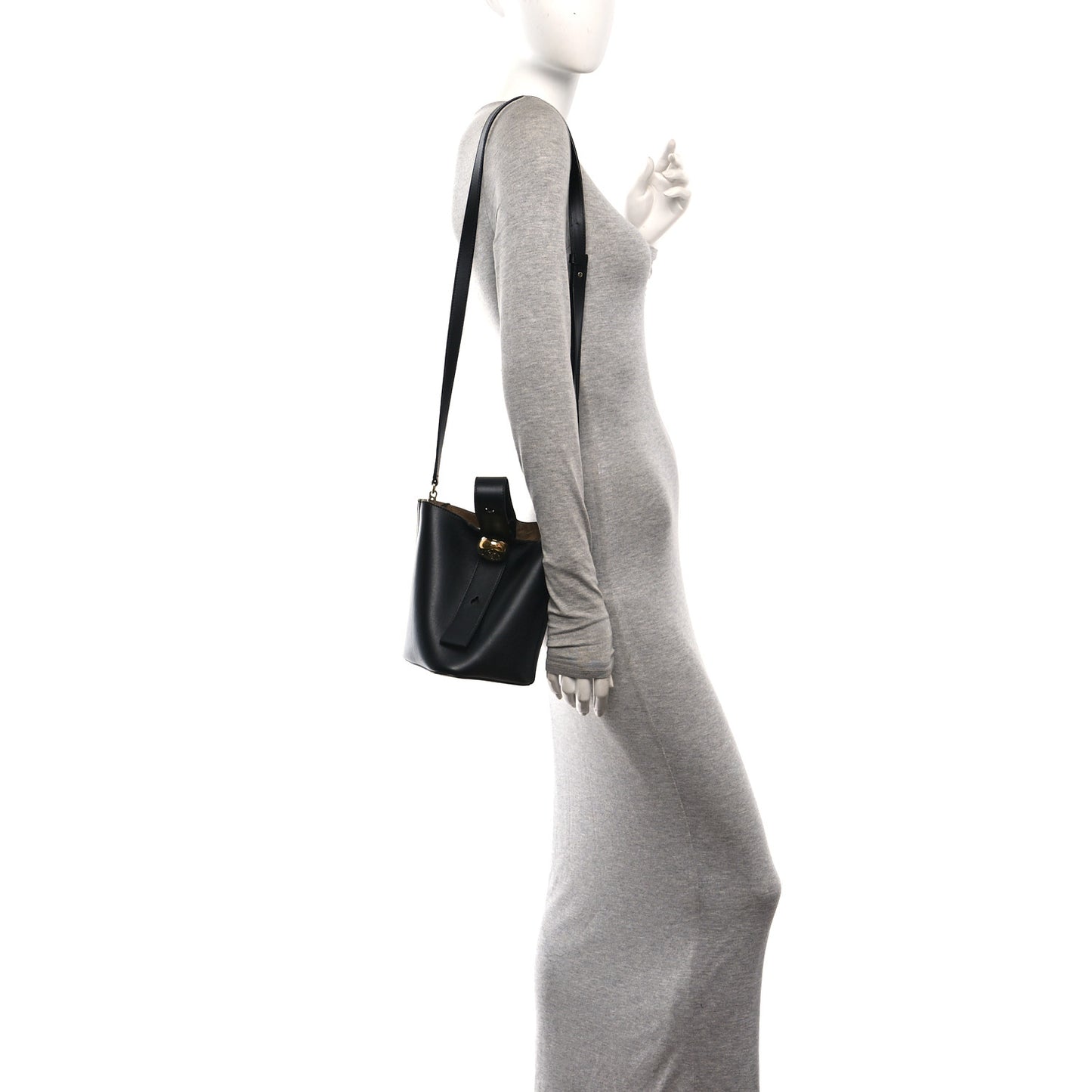 Smooth Calfskin Mini Pebble Bucket Bag Black
