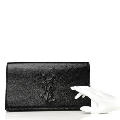 Saint Laurent Textured Patent Monogram Large Belle De Jour Clutch Black 2 of 13