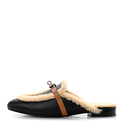 Hermes Shearling Calfskin Womens Oz Mules 40.5 Naturel Black 1 of 11