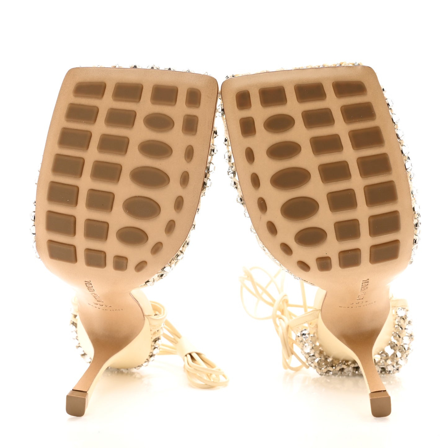 Mesh Nappa Crystal Embellished Sparkle Stretch Ankle Tie Sandals 39.5 Toile