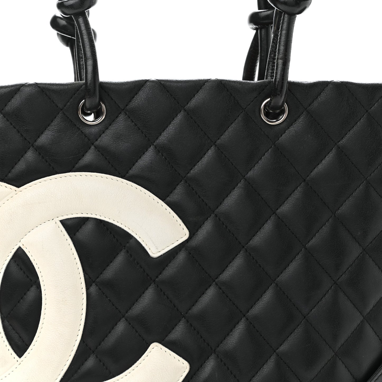 Calfskin Quilted Medium Cambon Tote Black White