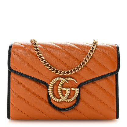 Gucci Vintage Effect Calfskin Matelasse Diagonal Torchon GG Marmont Chain Wallet Cognac 1 of 10
