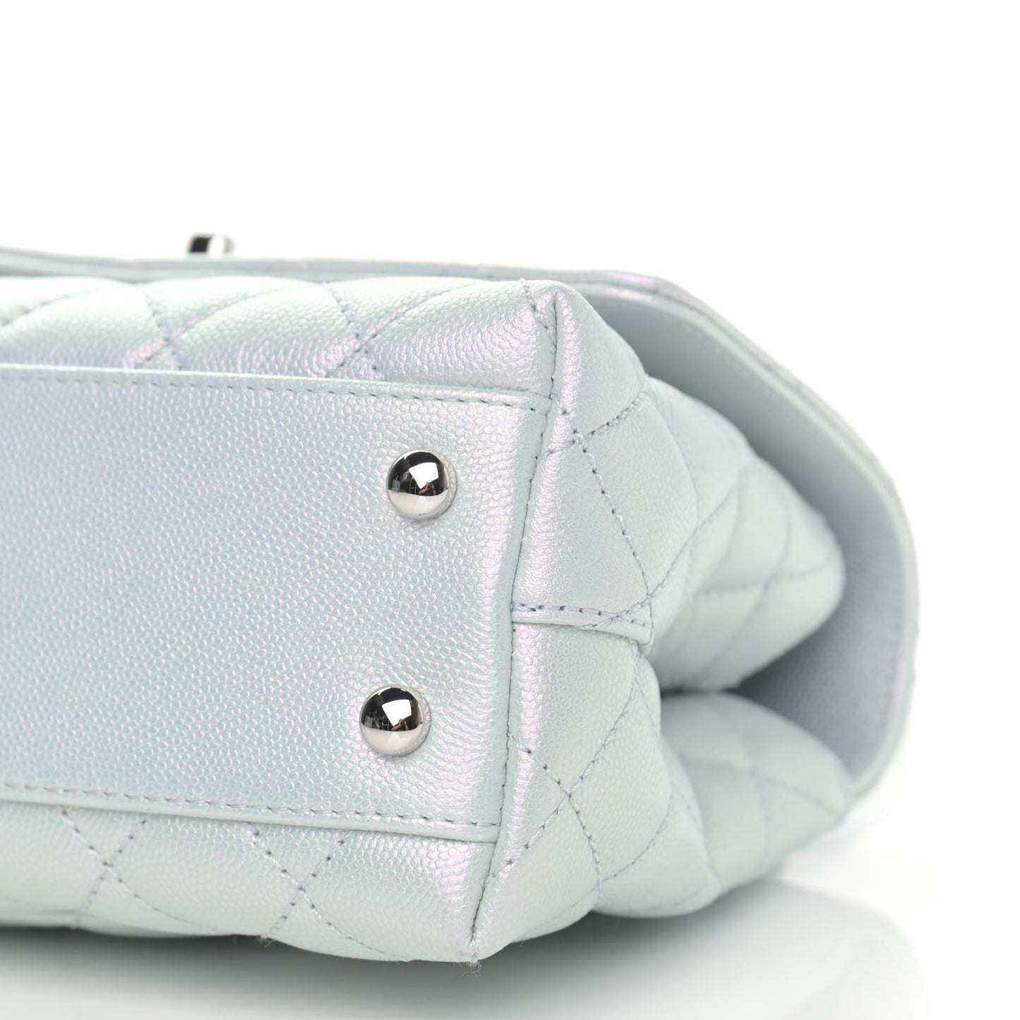 Iridescent Caviar Quilted Mini Coco Handle Flap Light Blue
