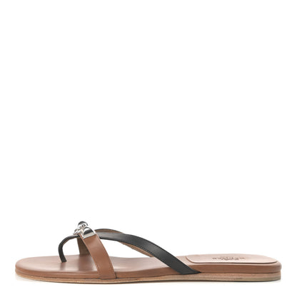 Hermes Calfskin Corfou Sandals 36 Naturel Black 1 of 7