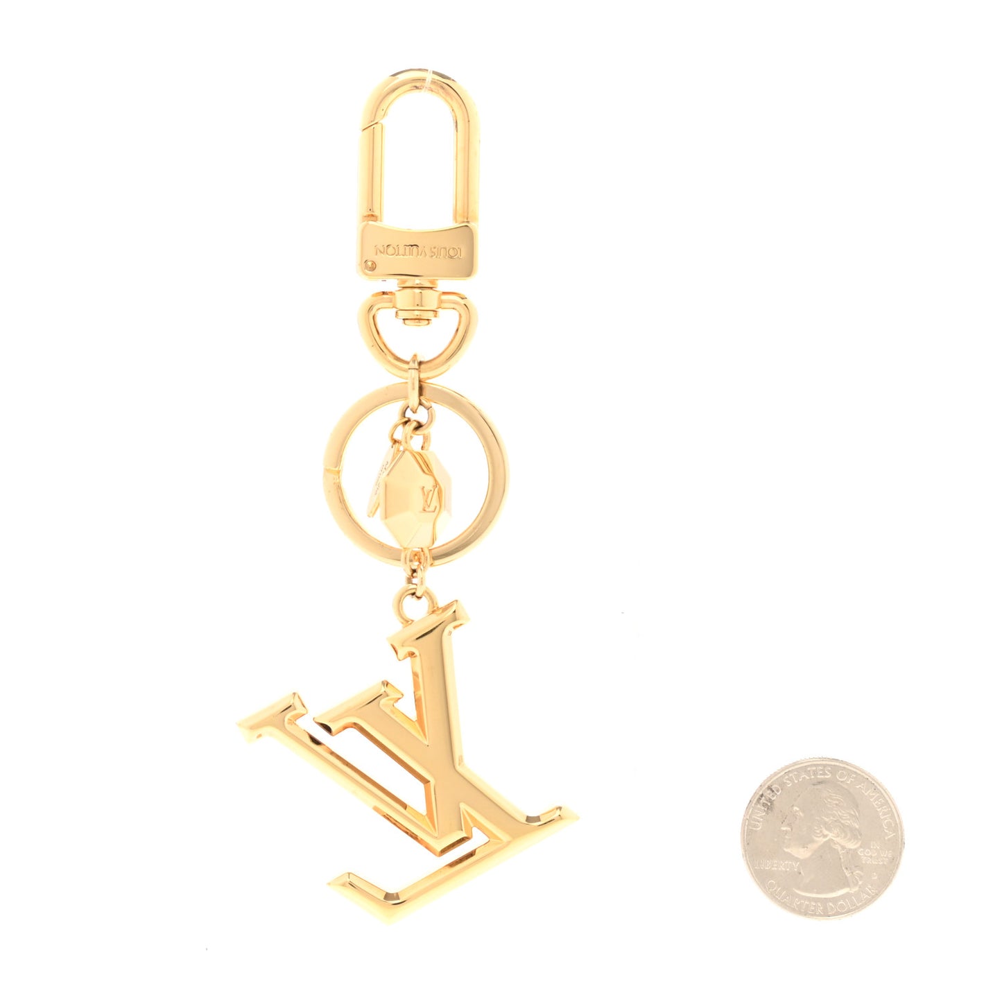Metal LV Facettes Bag Charm Key Holder Gold
