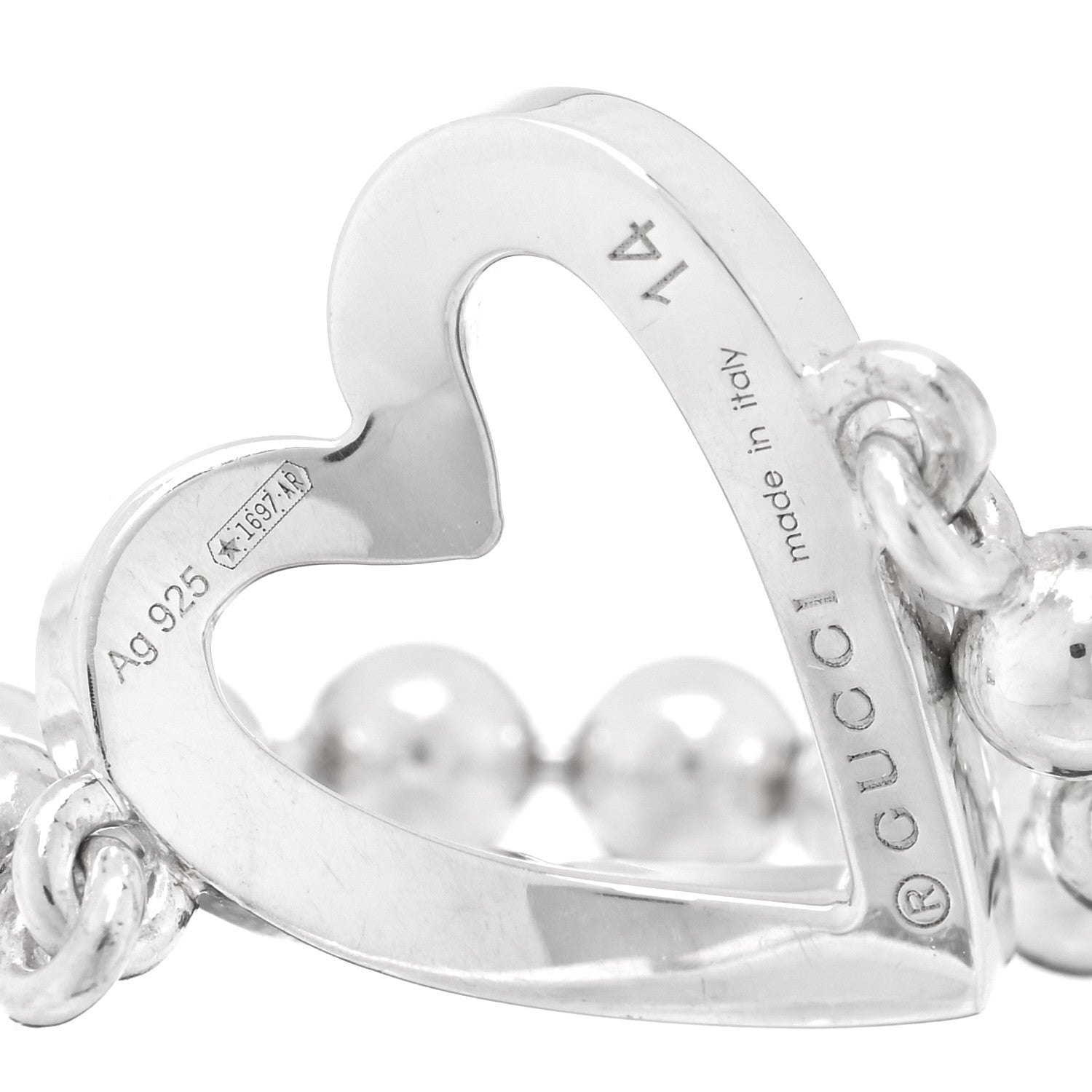 Gucci Sterling Silver Bead Heart Ring 54 7 4 of 4