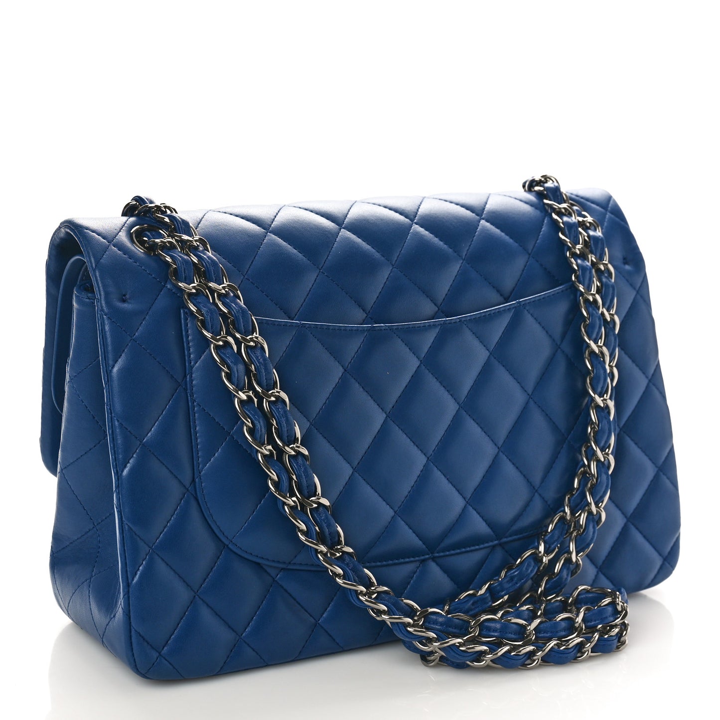 Lambskin Quilted Jumbo Double Flap Blue