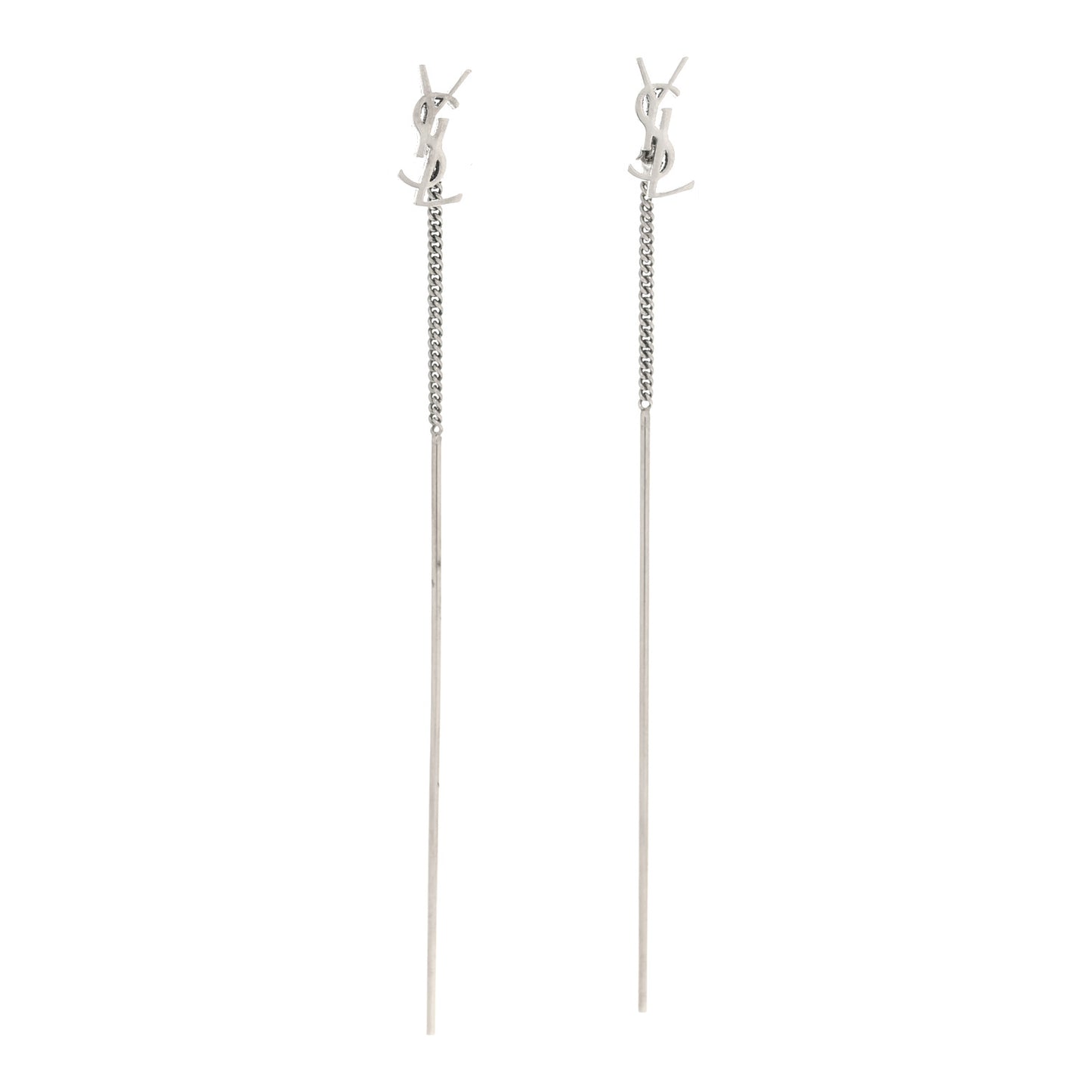 Metal Monogram Pendant Threader Earrings Silver