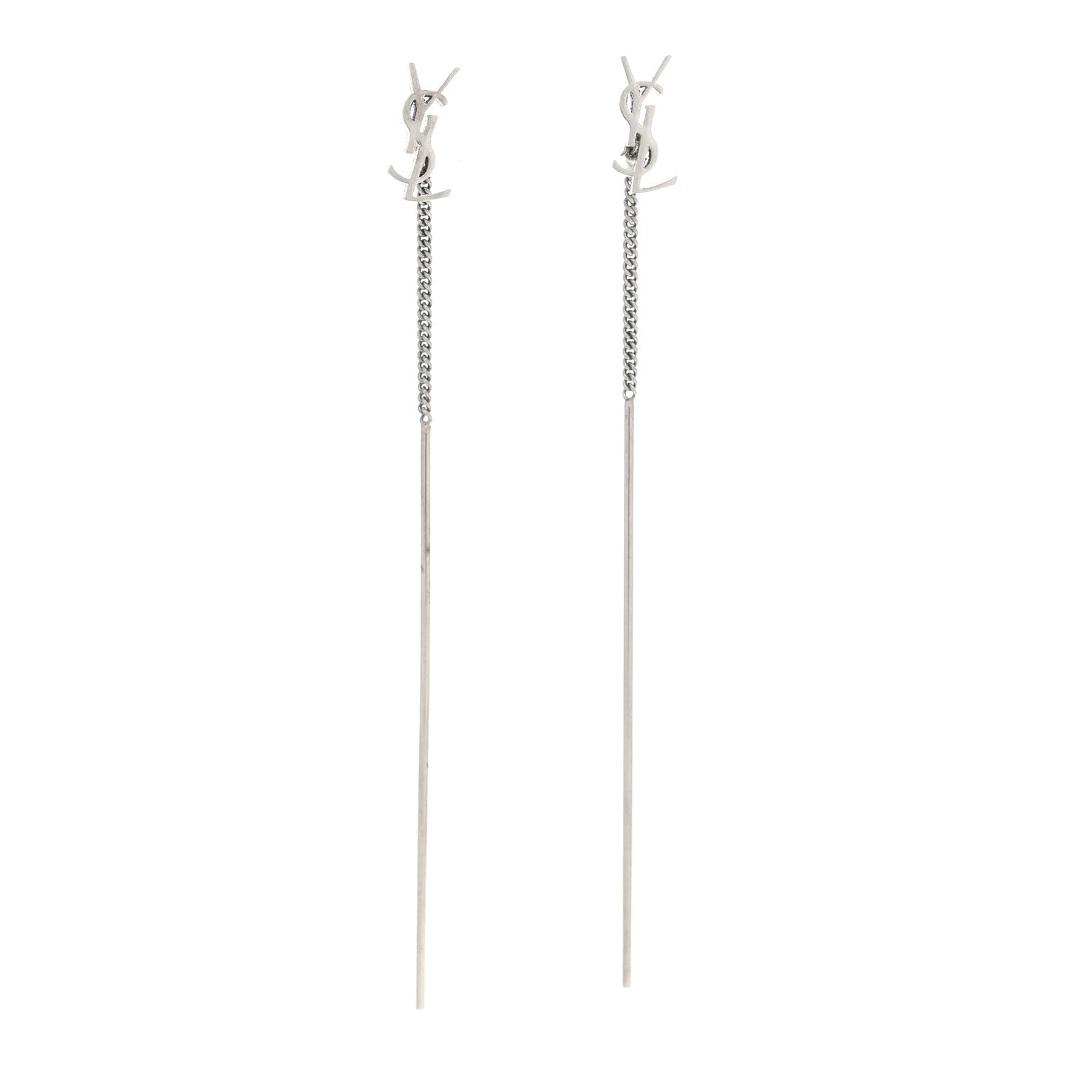 Saint Laurent Metal Monogram Pendant Threader Earrings Silver 1 of 5