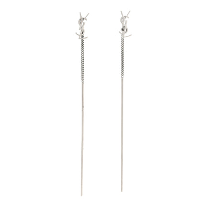 Saint Laurent Metal Monogram Pendant Threader Earrings Silver 1 of 5