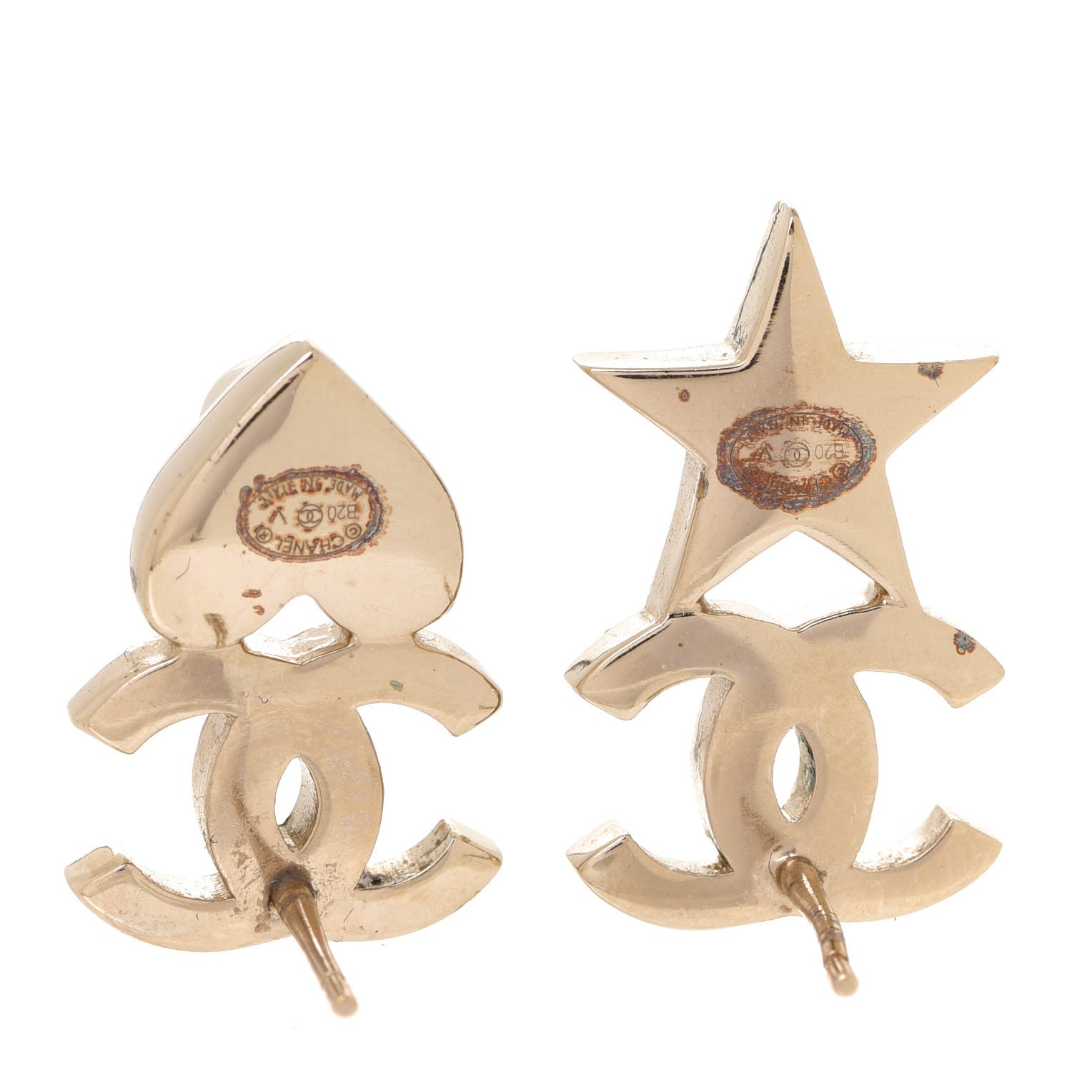 Chanel Crystal Pearl Charming Winter CC Star Heart Earrings Gold 4 of 4