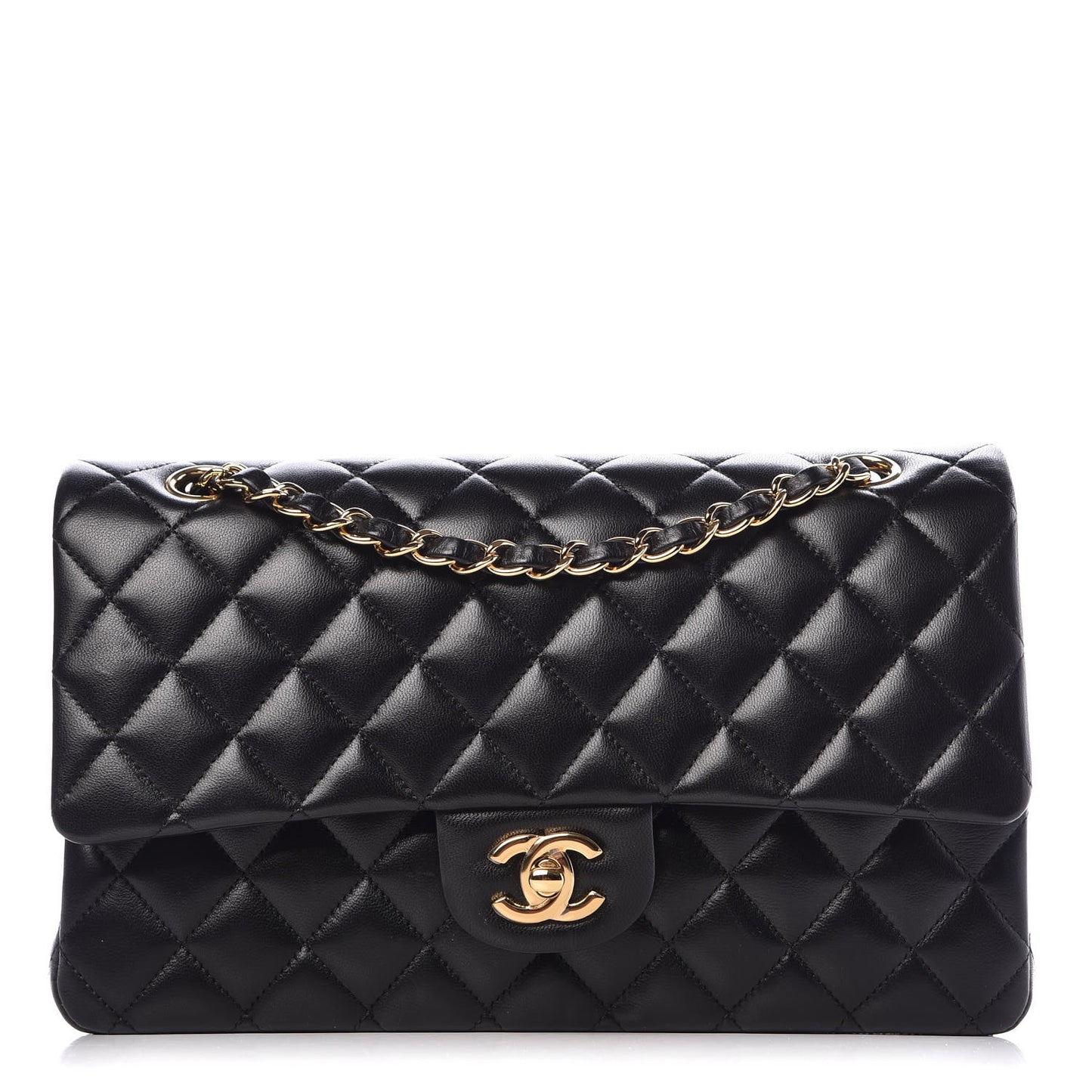 Lambskin Quilted Medium Double Flap Black