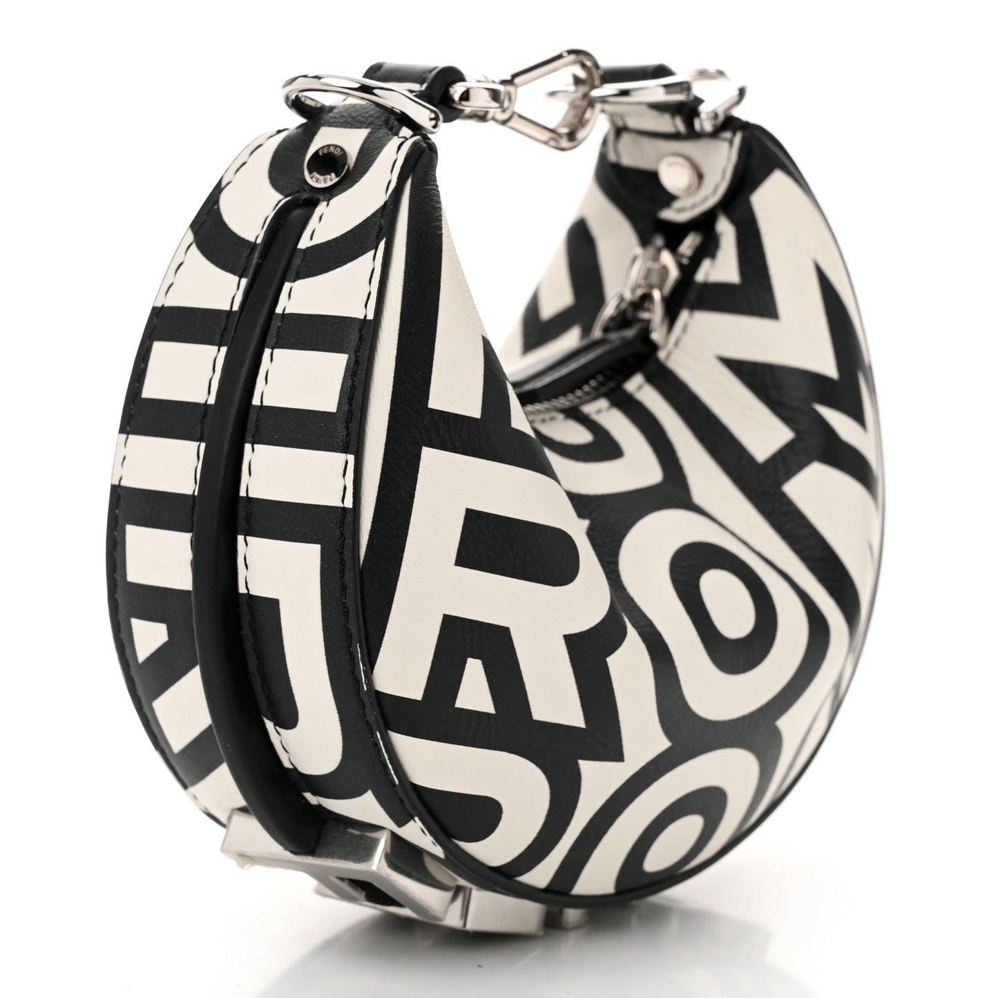 X MARC JACOBS Nappa Vitello King Logo Print Nano Fendigraphy Hobo Charm White Black