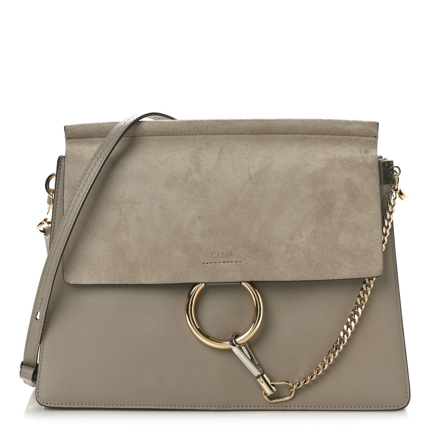 Chloe Calfskin Suede Medium Faye Shoulder Bag Motty Grey 1 of 10