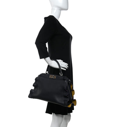 Fendi Vitello Seta Waves Bi-Color Medium Peekaboo Iconic Satchel Blue Notte Mostarda 2 of 20