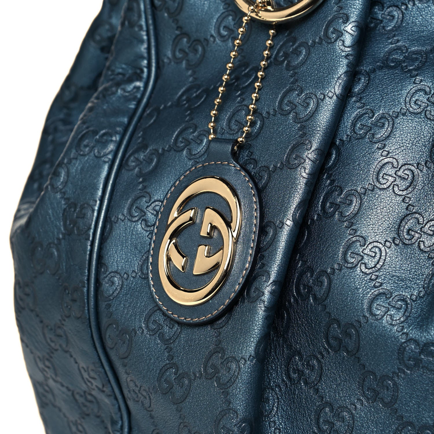 Gucci Metallic Guccissima Large Sukey Tote Blue 8 of 14