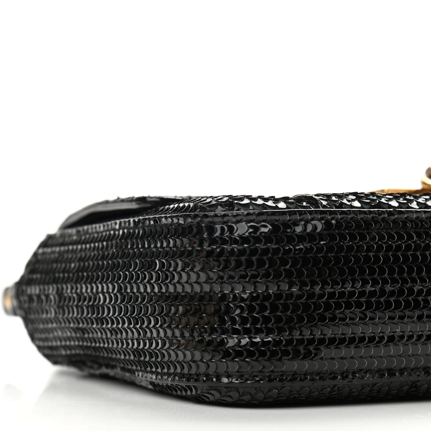 Calfskin Snakeskin Effect Charm Shoulder Bag Black