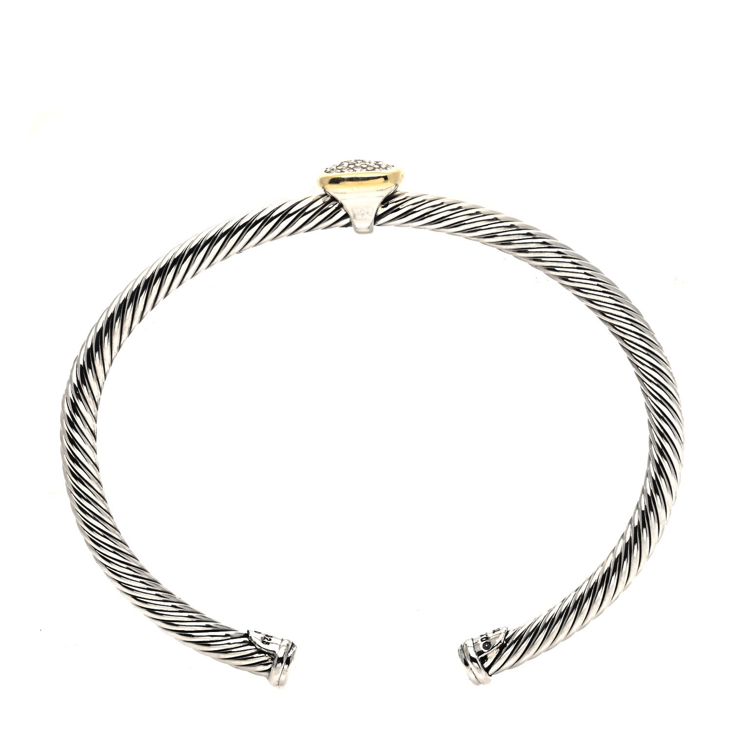David Yurman Sterling Silver 18K Yellow Gold Diamond 4mm Cable Classics Station Bracelet 3 of 5