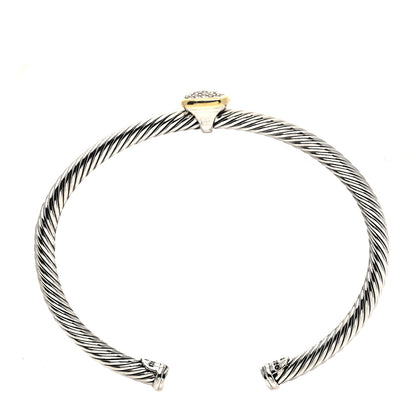 David Yurman Sterling Silver 18K Yellow Gold Diamond 4mm Cable Classics Station Bracelet 3 of 5