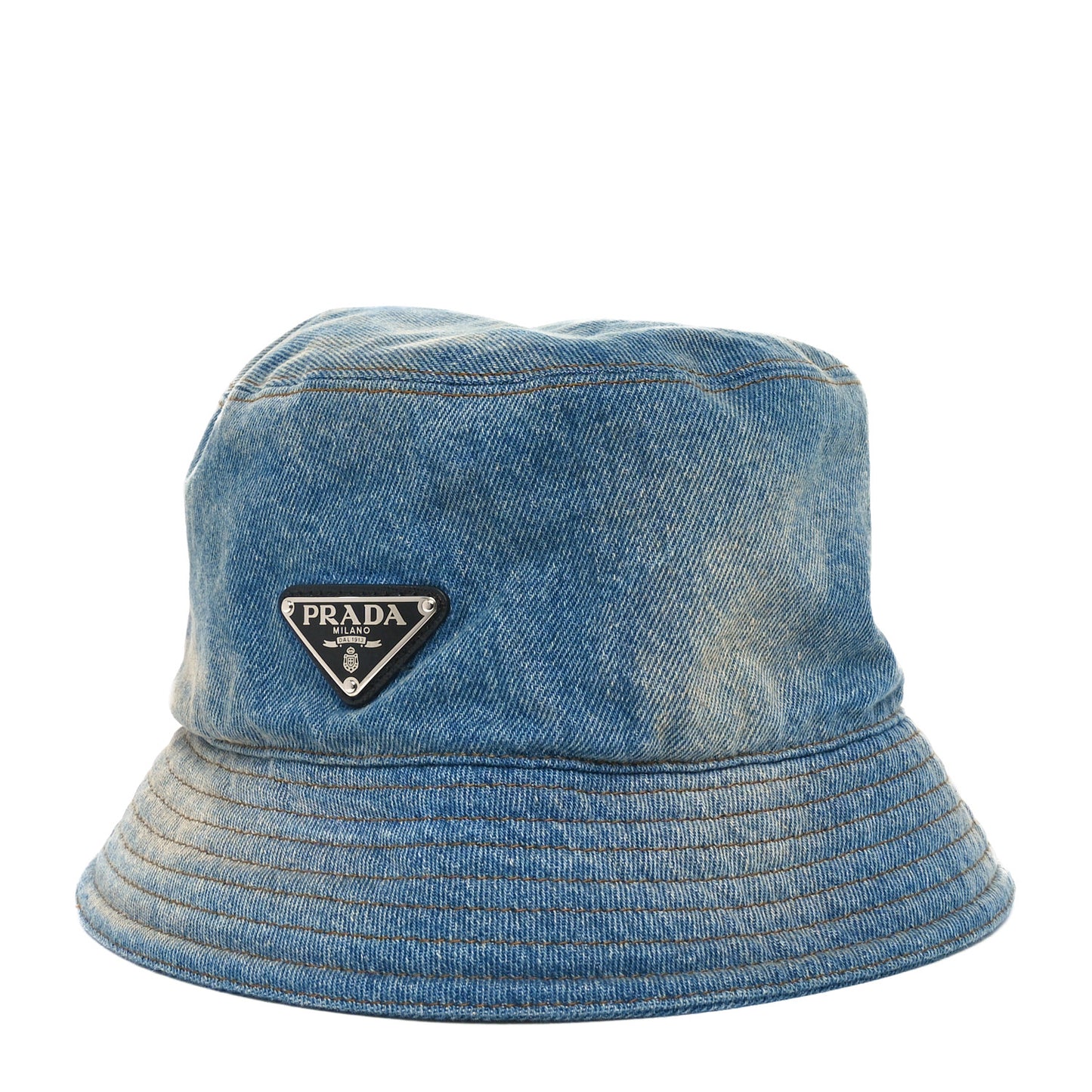 Used Denim Metal Triangle Logo Mens Bucket Hat XXL Light Blue